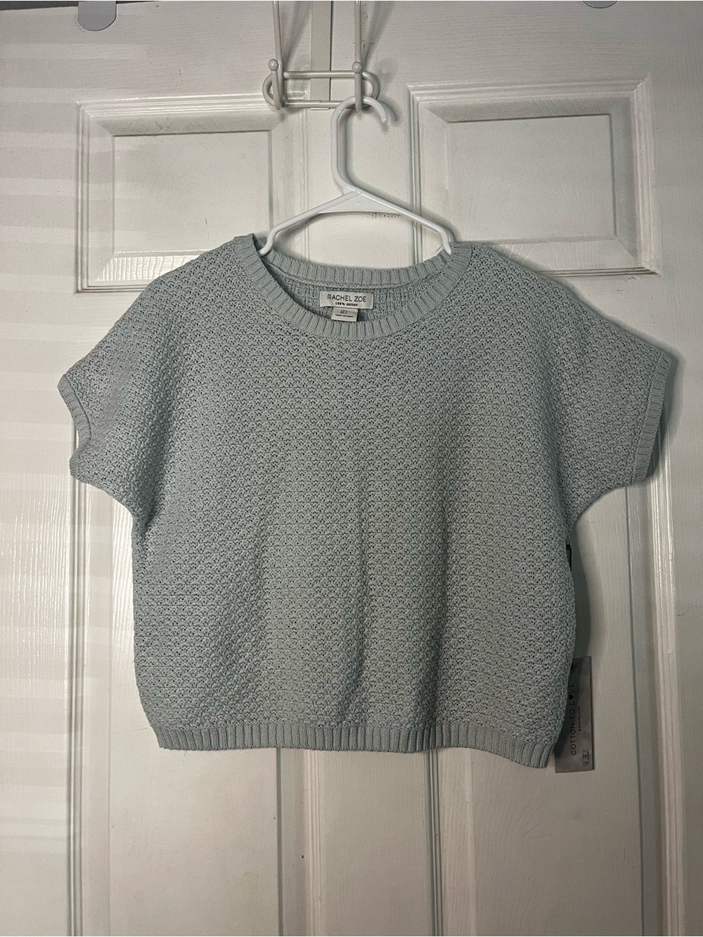 Rachel Zoe Pale Blue Short Sleeve Textured Knit Top